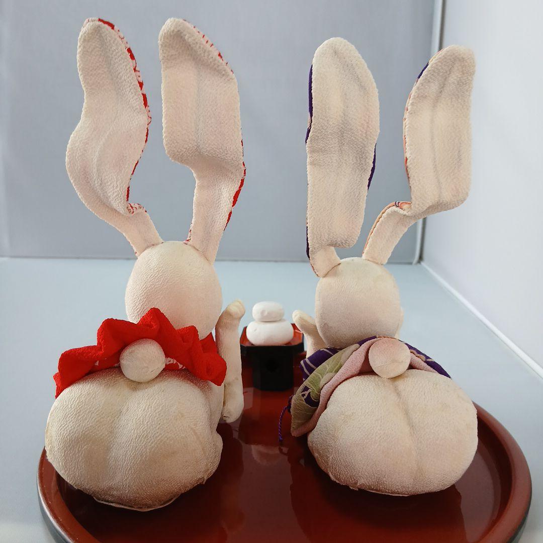 私の手作り/頬杖福耳ウサギ/古布ちりめん/お月見だんご付きセット