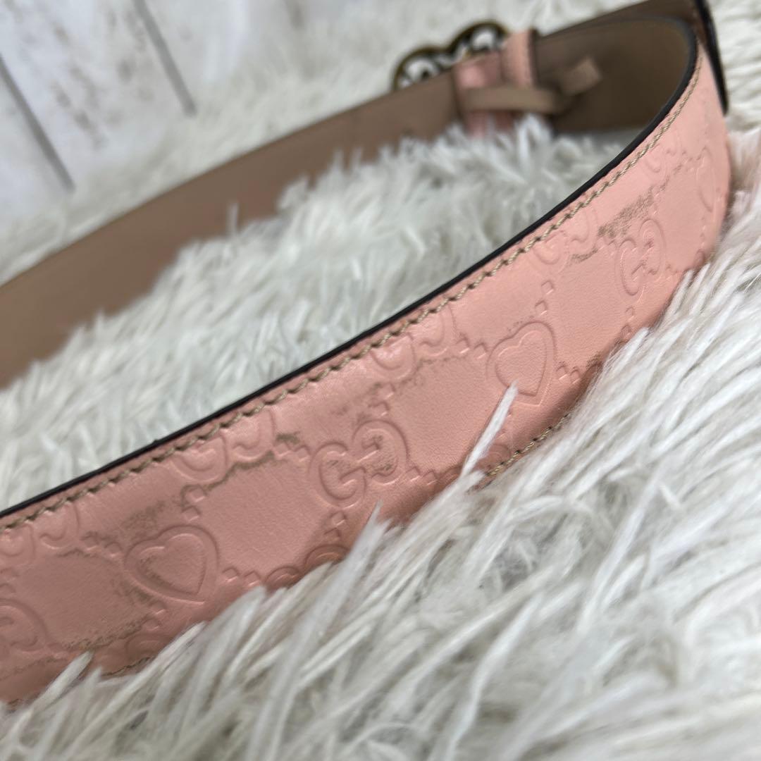 GUCCI ベルト　ハート　ロゴ　GG シマ　ピンク　レザー　レディース