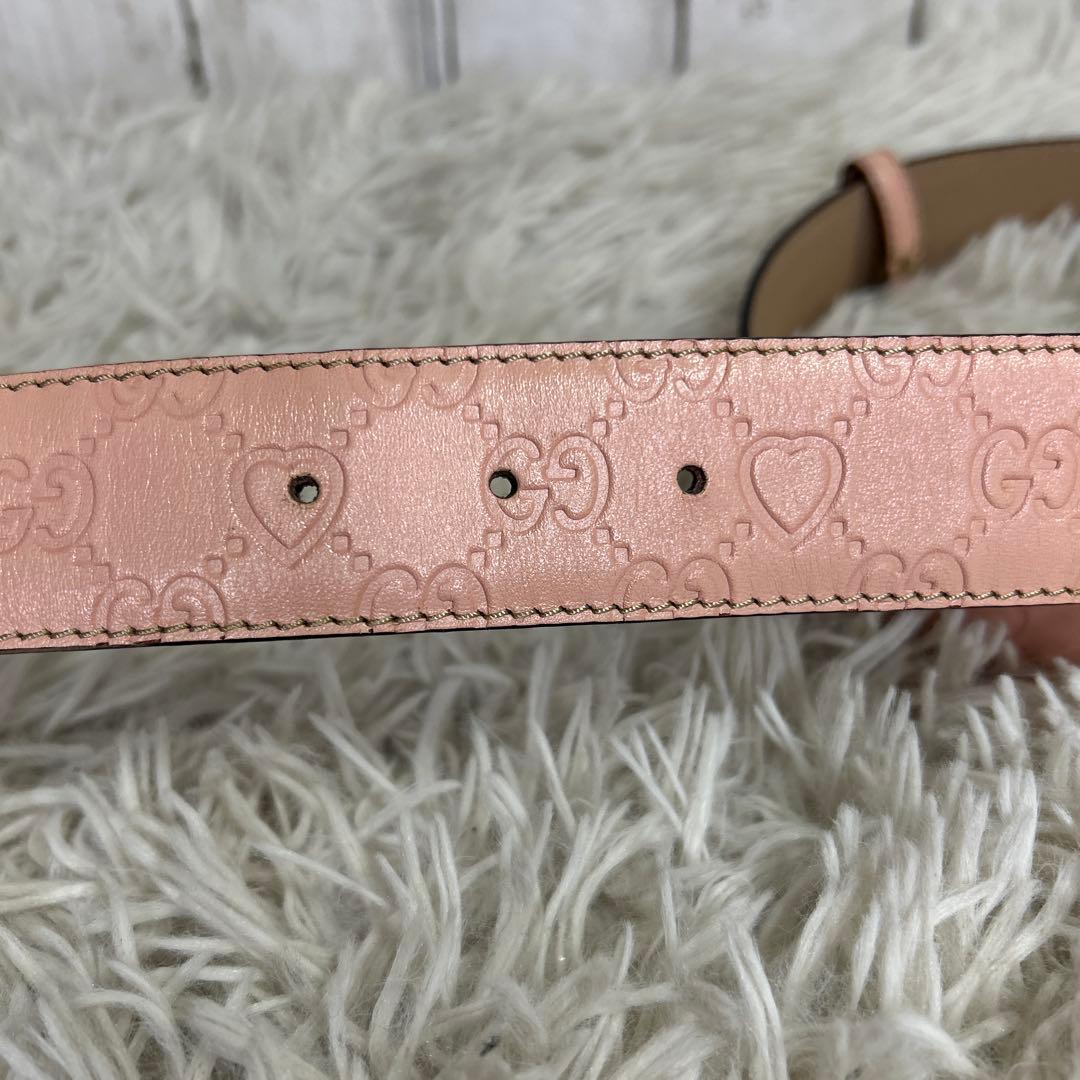GUCCI ベルト　ハート　ロゴ　GG シマ　ピンク　レザー　レディース