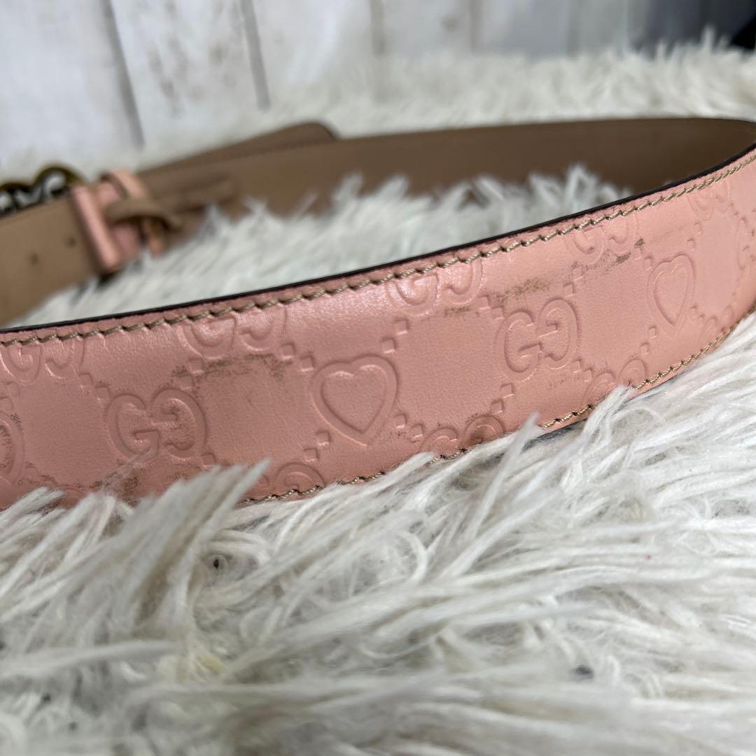 GUCCI ベルト　ハート　ロゴ　GG シマ　ピンク　レザー　レディース