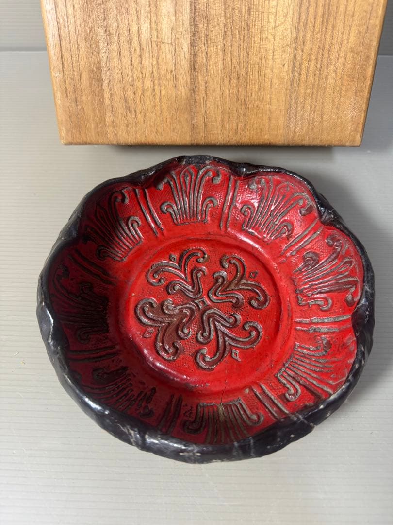 2414 天然木　乾漆　菓子鉢　時代物