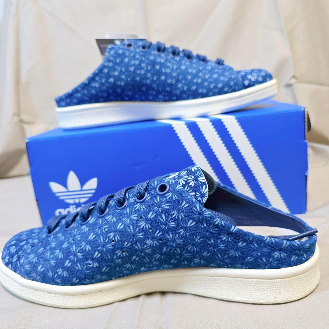 【極美品】adidas StanSmith 花柄ミュール靴　ブルー　23.5cm
