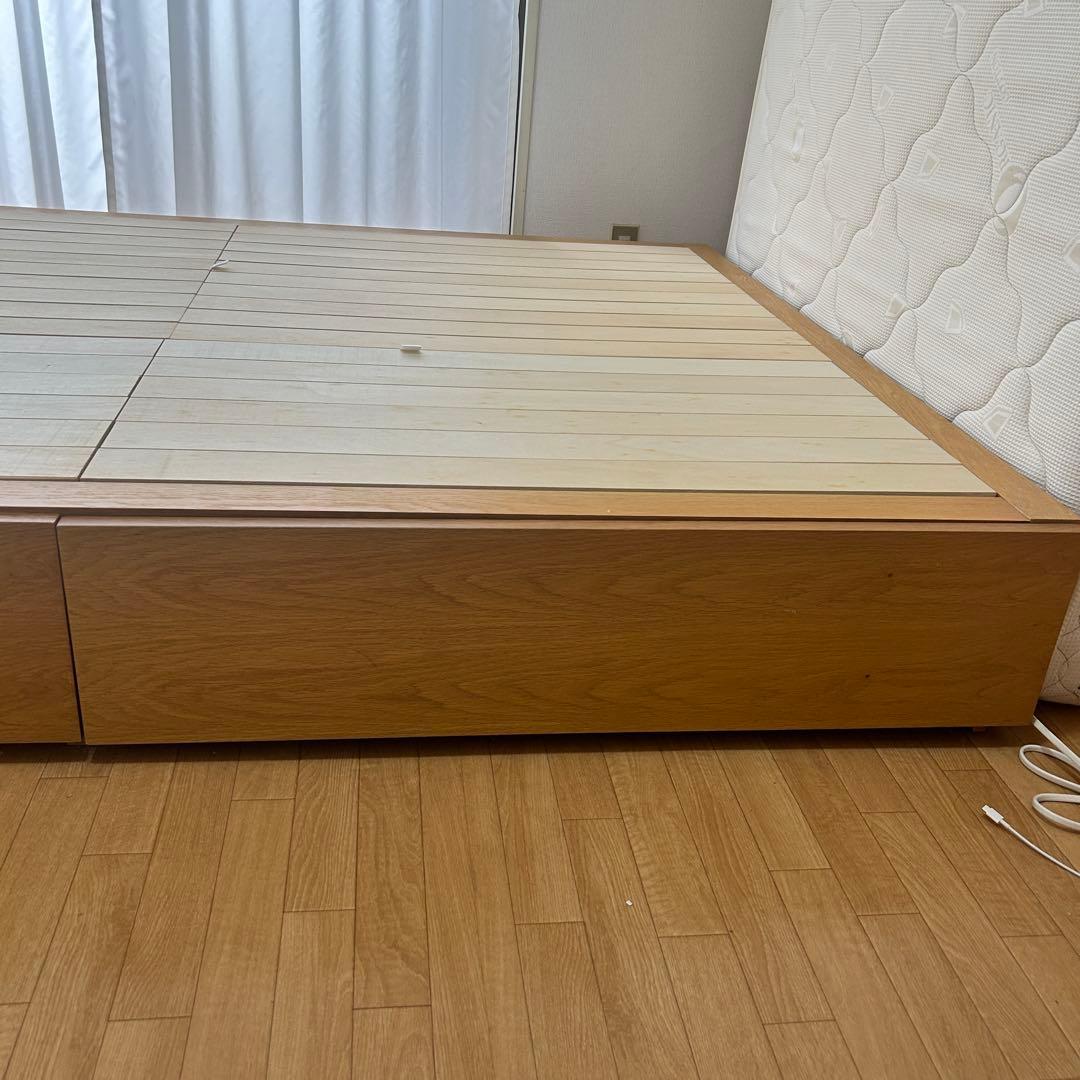 収納付　無印良品　ベッドフレーム　ダブル　オーク材　すのこベット　引き出し付
