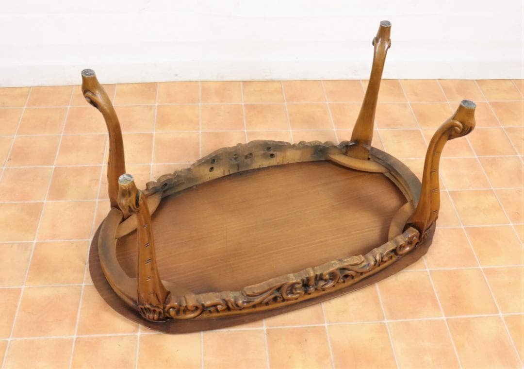 イタリア調 猫脚 彫刻 楕円 ローテーブル センターテーブル リビングテーブル机