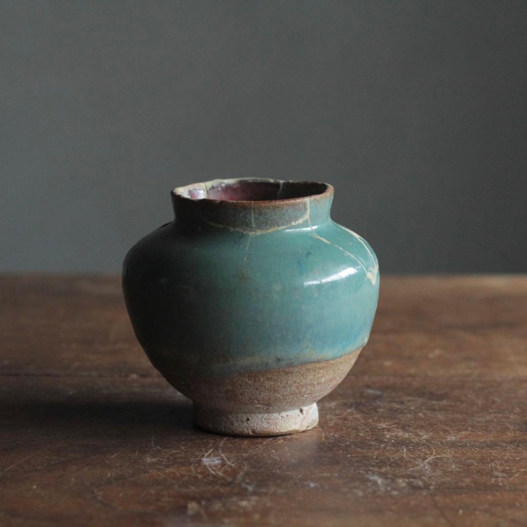 緑釉 唐津 小壺 17世紀後半頃 古美術 古道具 古唐津 アンティーク