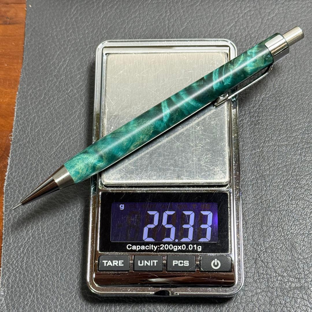 111栃トラ杢スタビ　木製シャーペン　強低重心テーパー　ステンレス　ギラギラ杢