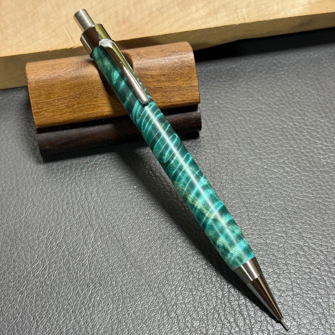 111栃トラ杢スタビ　木製シャーペン　強低重心テーパー　ステンレス　ギラギラ杢