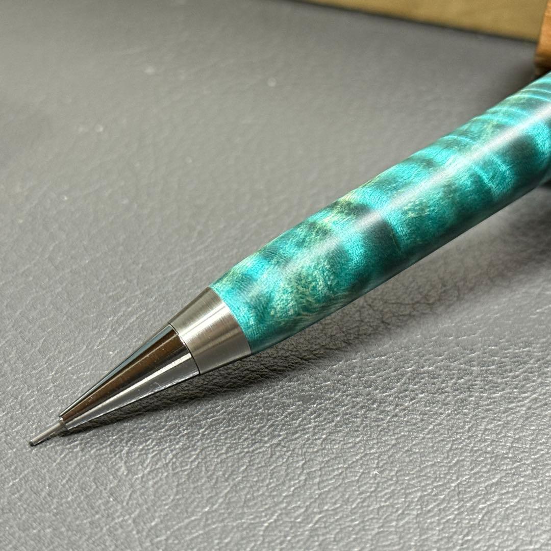 111栃トラ杢スタビ　木製シャーペン　強低重心テーパー　ステンレス　ギラギラ杢