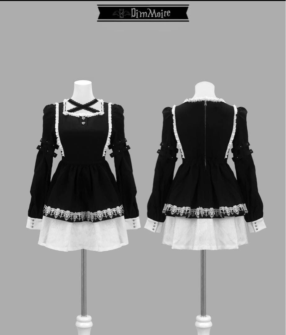 DimMoire Drip Heartメイドワンピース【Black&White】