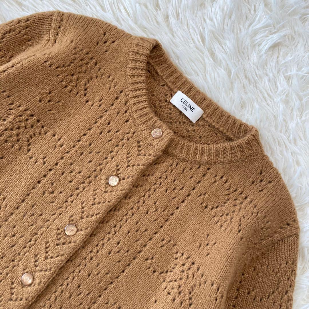 極美品 セリーヌ トリオンフ編み ウール カシミヤ シルク カーディガン