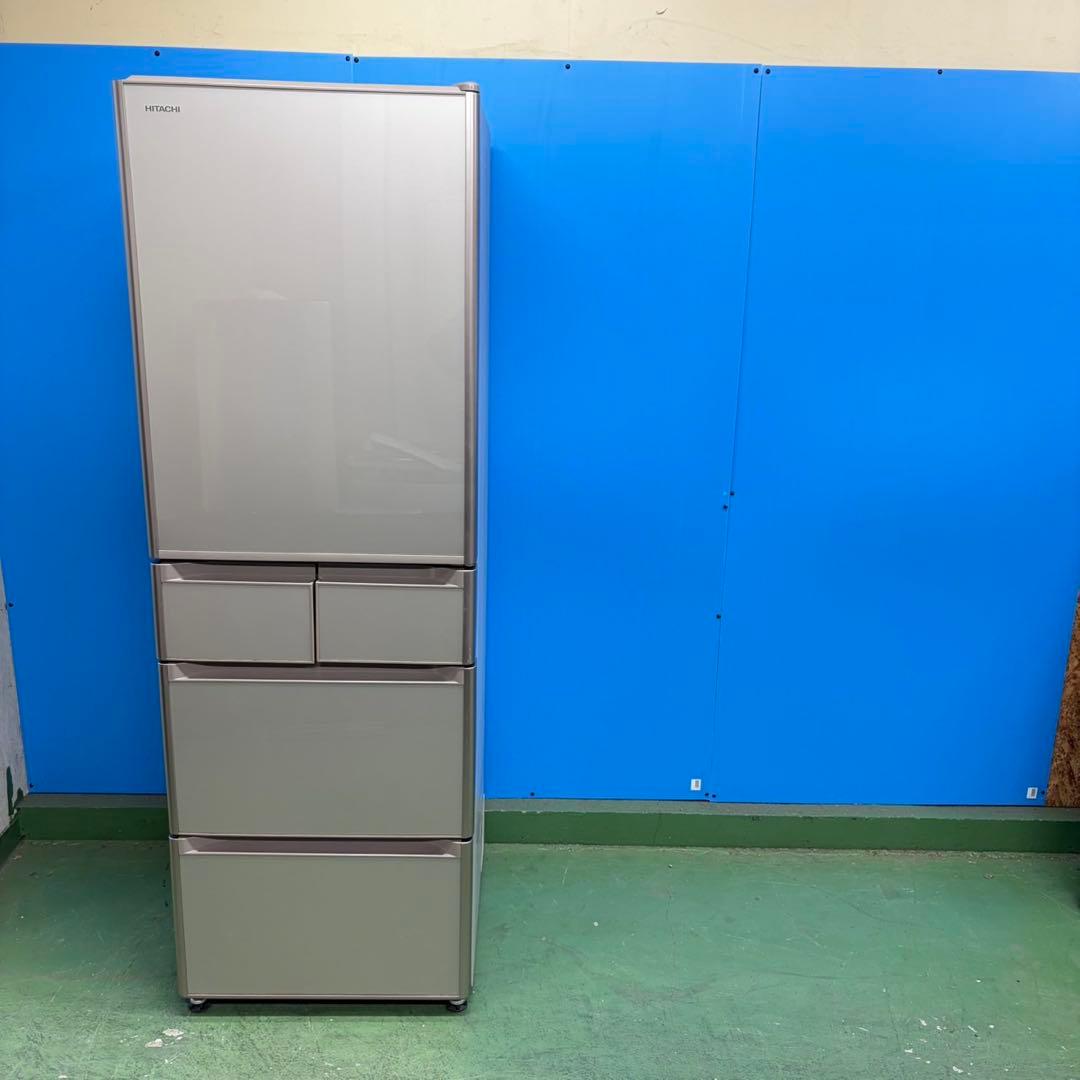 704 大型冷蔵庫　ガラストップ　5ドア　400L強 右開き　自動製氷機付　美品