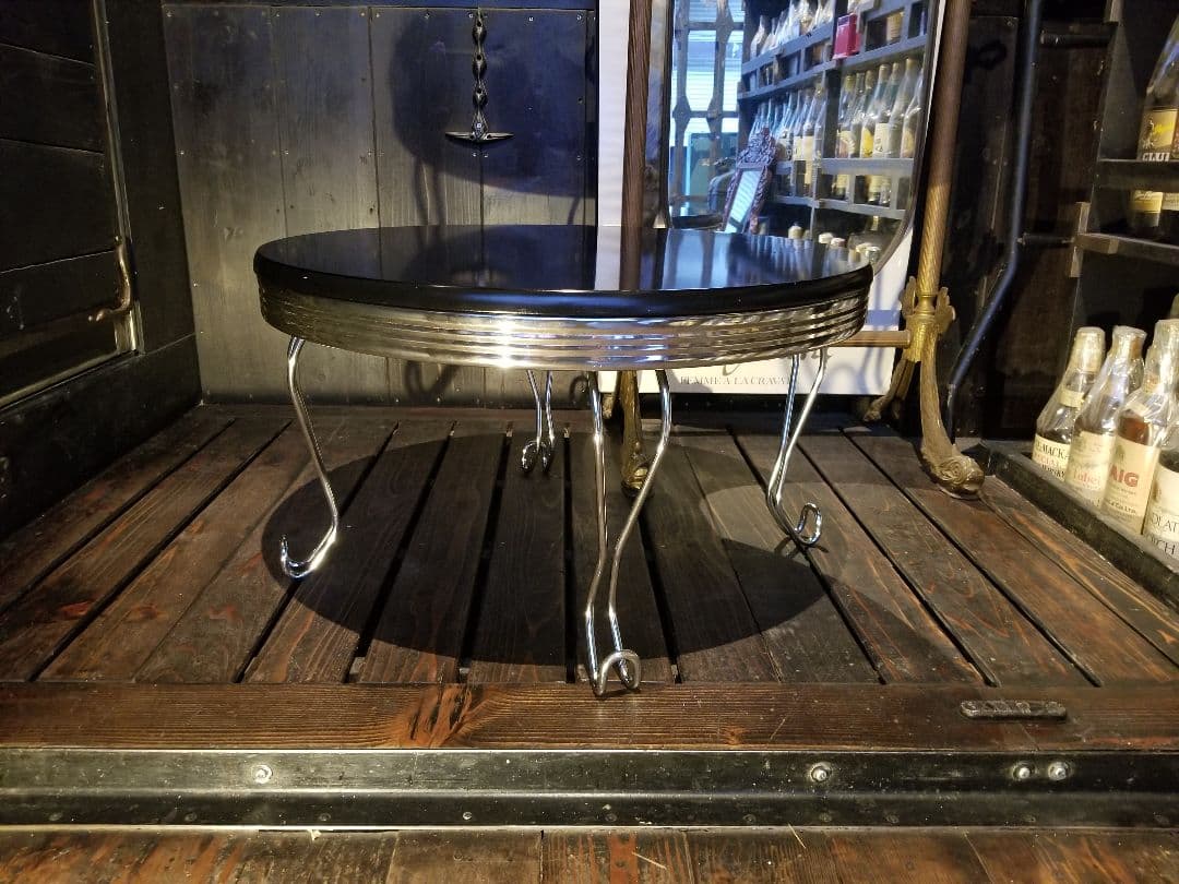 スペースエイジ　メタル　ダイナー　インダストリアル　ブラック　サイド　テーブル