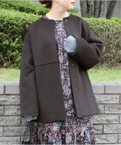 良品 ジャーナルスタンダード スーパー140ビーバーノーカラーショートコート