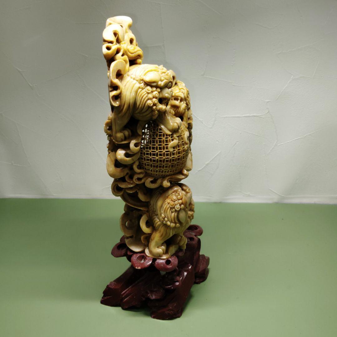 中国美術? 石彫刻 獅子 狛犬 置物 オブジェ インテリア
