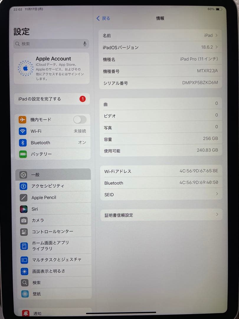 【即日発送】iPadPro11インチ(第１世代) シルバー 256GB