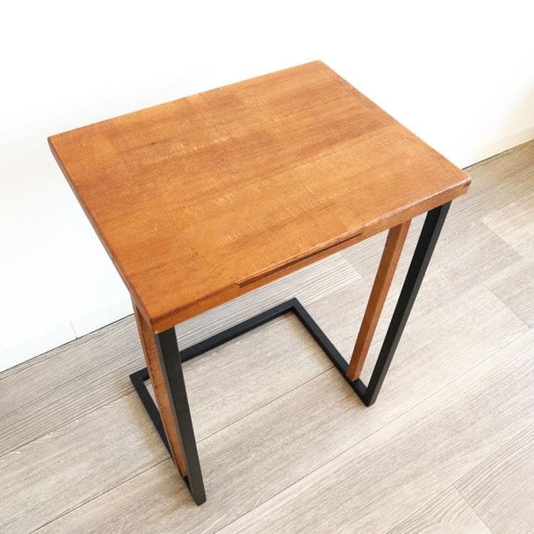 アイアン×木製 コの字型サイドテーブル