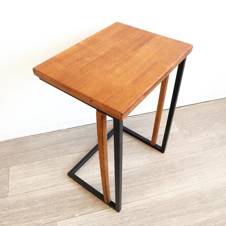 アイアン×木製 コの字型サイドテーブル