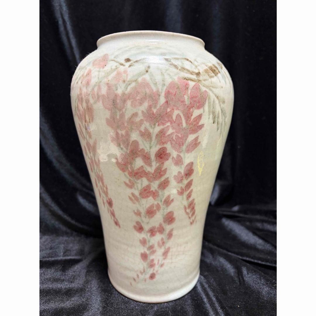 骨董　希少李朝白磁藤の花のような模様が描かれた陶器製の花瓶です文壺現状品のみ