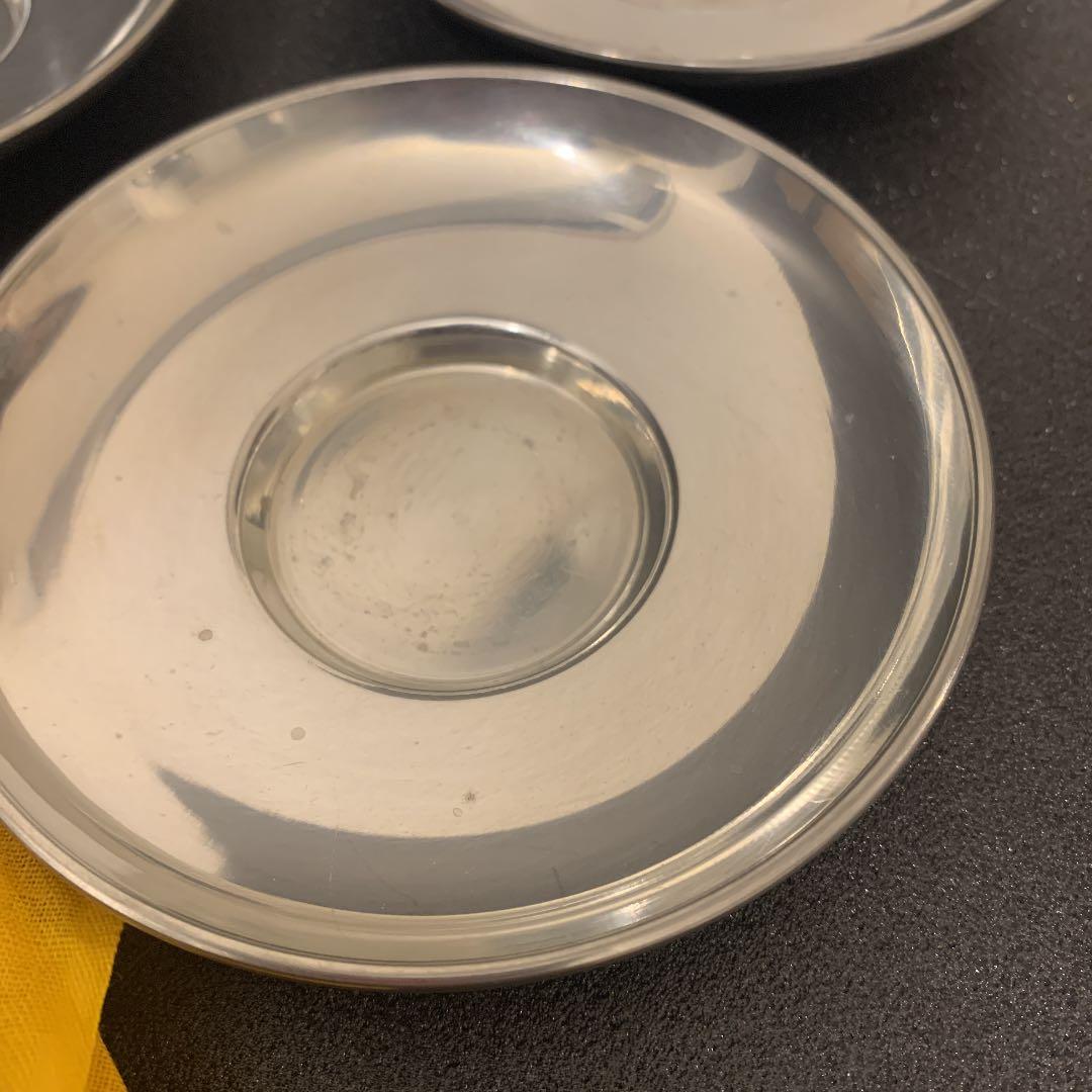 秦蔵六 純錫園式茶托　５客揃 煎茶道具 蔵苑造在銘 共箱 園式、静壽居 純錫茶托