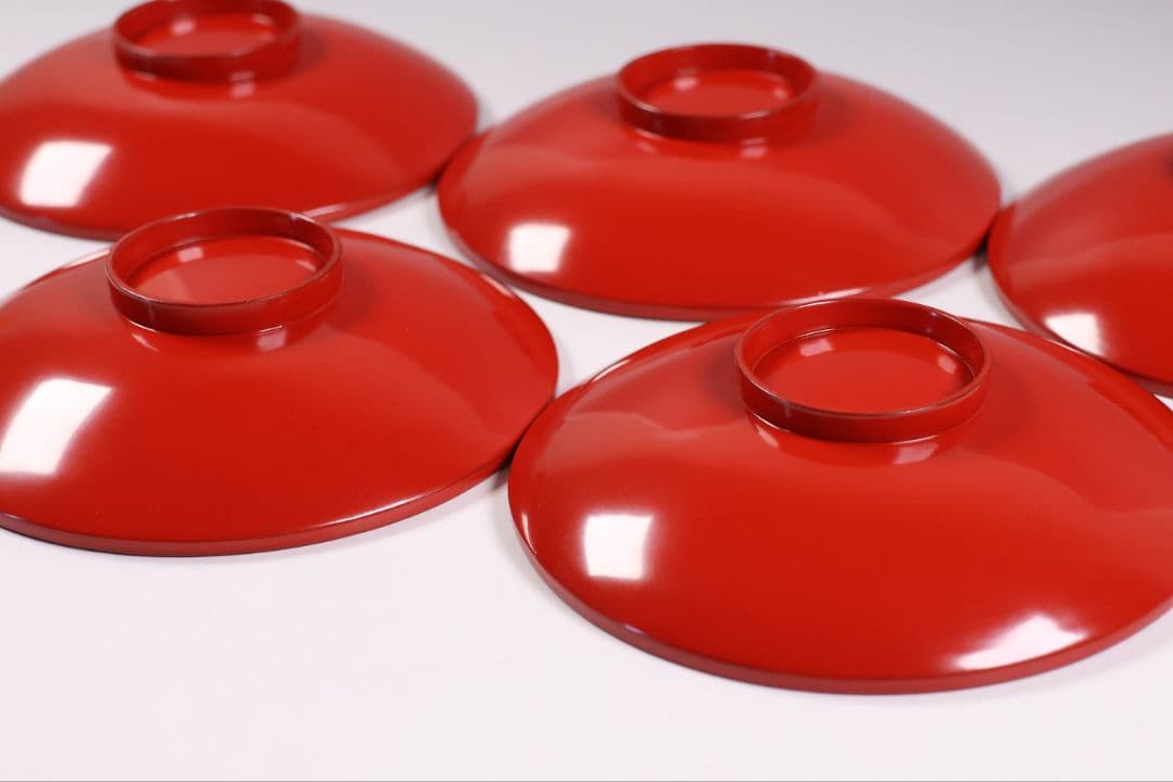 【CM373】時代木製漆器 光琳写 金蒔絵 群鶴図 朱塗 引盃 五客 小皿 杯