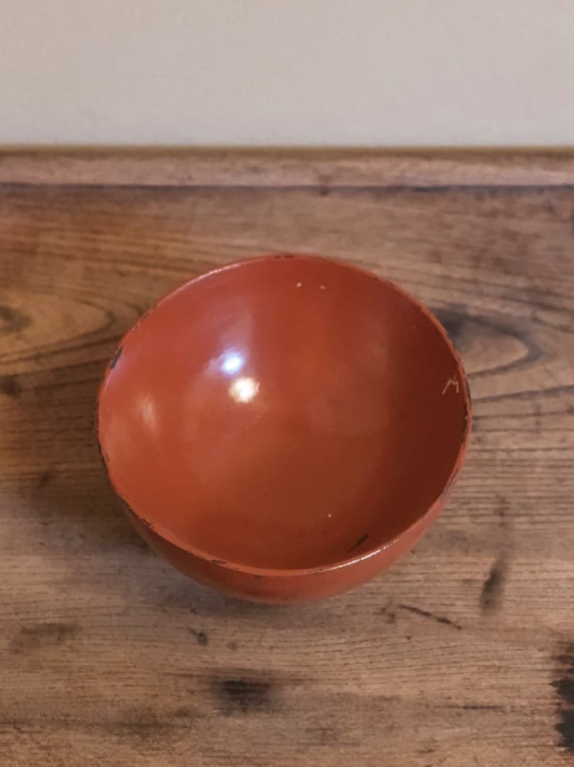 根来塗　朱漆椀　江戸時代　茶碗　十字文　漆工芸　古道具　Q2356