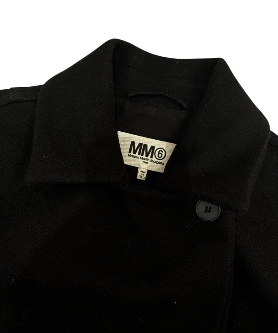 MM6 メルトンウールカーコート ブラック ポケット ファスナースリット 36