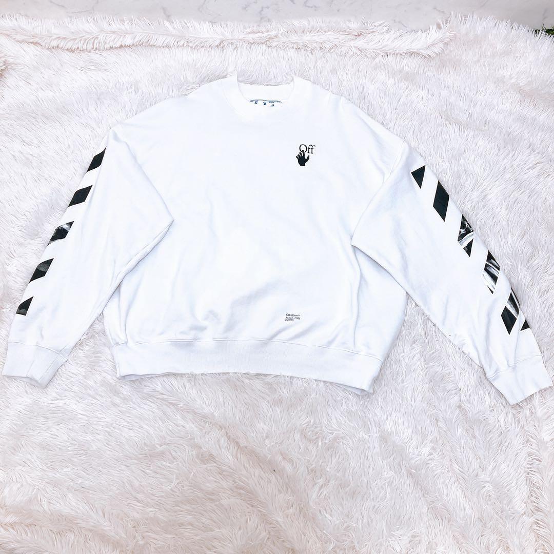 オフホワイト　バックアロー　プリント　スウェット　トレーナー　XL