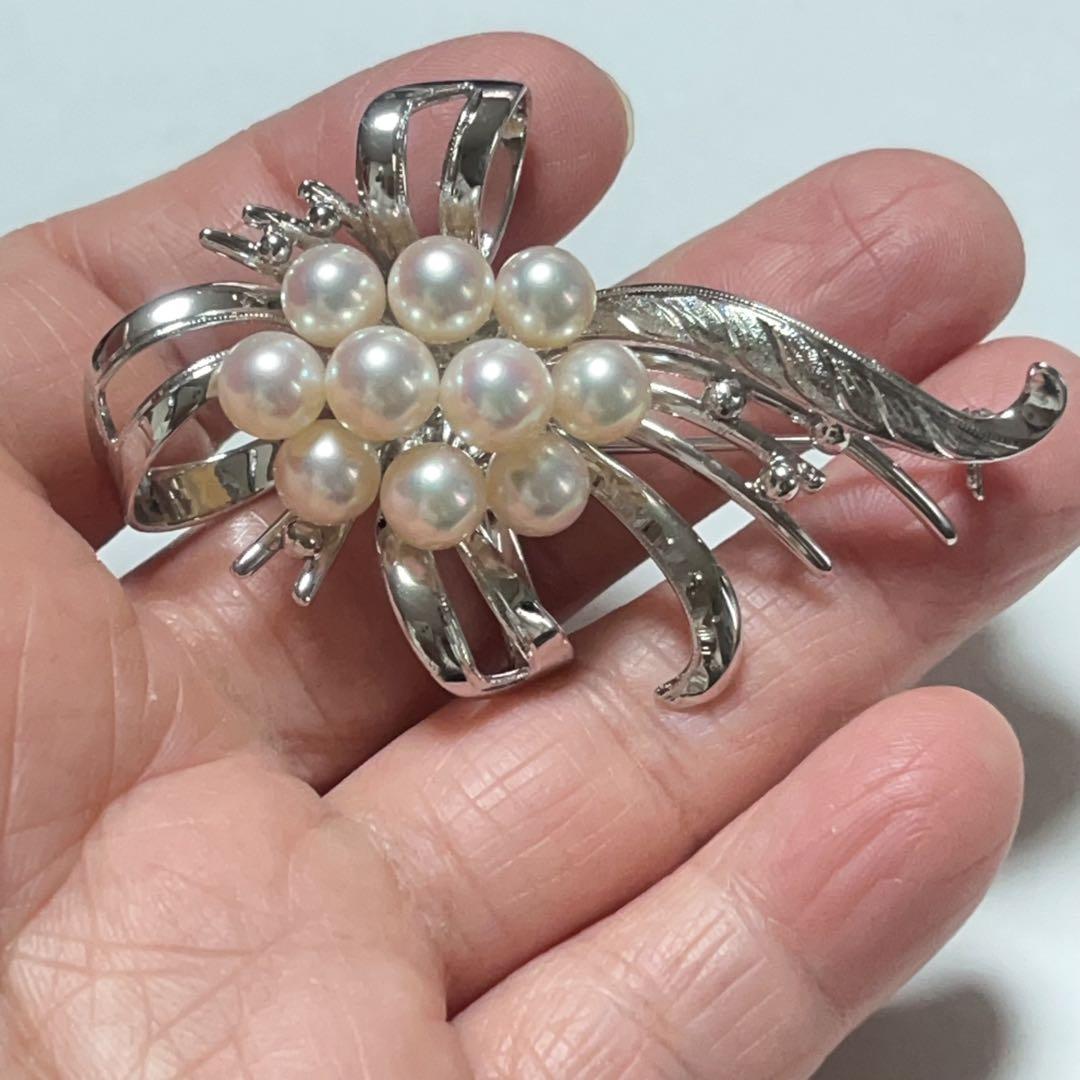 本真珠　アコヤ真珠　シルバーブローチ