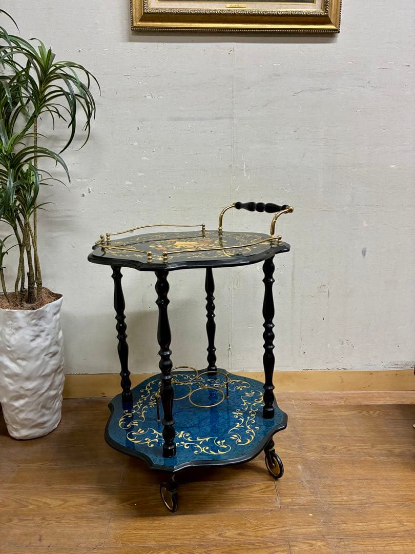 管459☆イタリア製☆ドマン社☆象嵌細工☆アンティーク☆キッチンワゴン