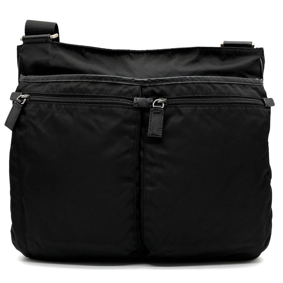 希少モデル・美品 プラダ ショルダーバッグ 白タグ 三角ロゴ 斜め掛け ブラック