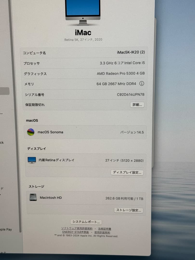 iMac5K(27”)2020年型64GB/SSD1TB/NanoTexture