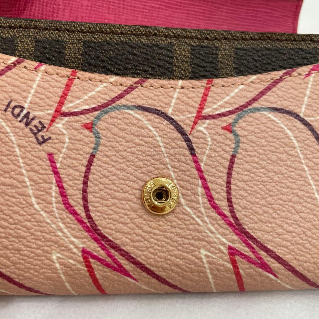 FENDI カードケース　鳥モチーフ　美品　ピンク/ベージュ