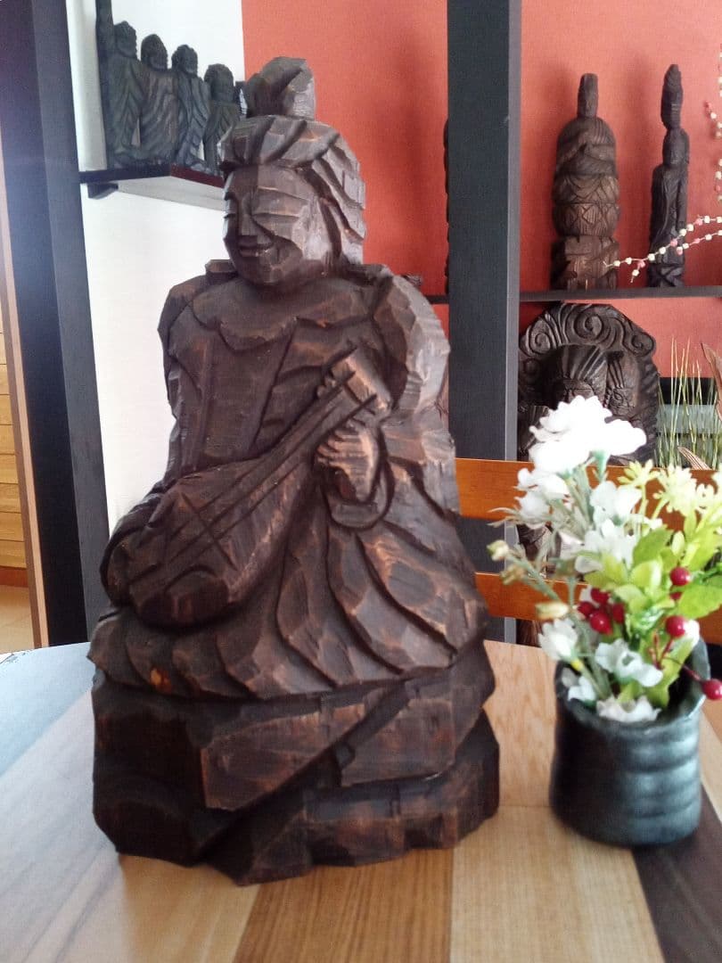 かんたさん専用、琵琶持ち弁財天坐像、円空仏風