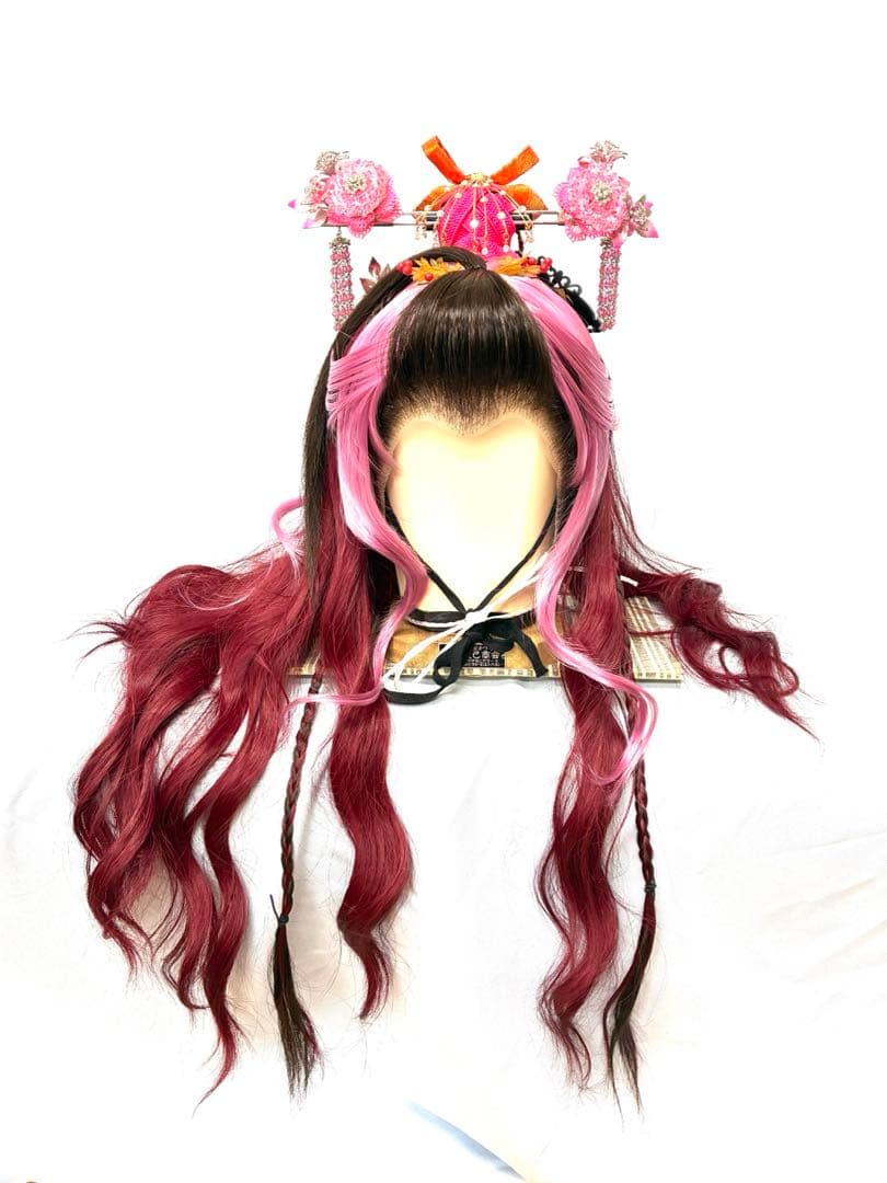 辰巳８号サイズ.耐熱ファイバーワインカラープラス、中古舞踊かつら、大衆演劇かつら