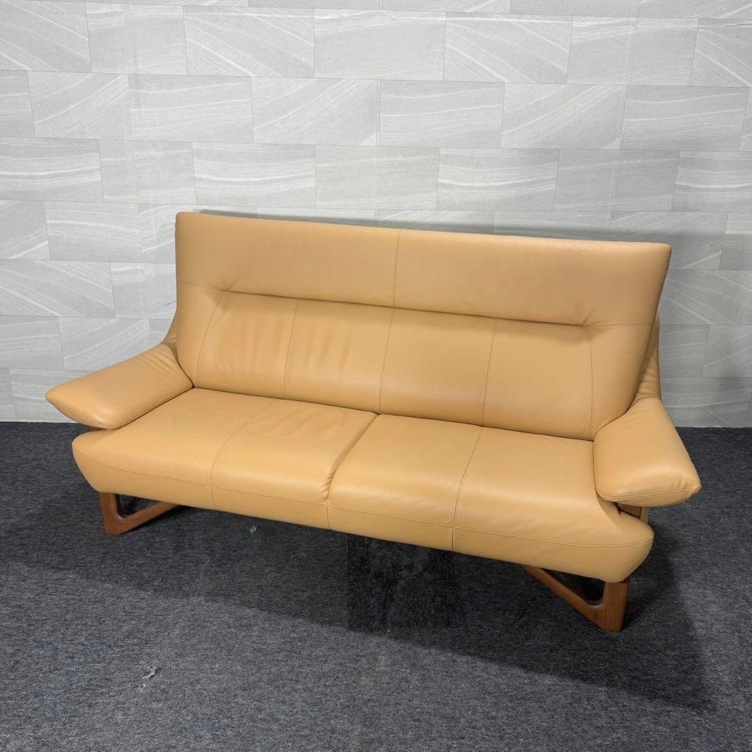 アサヒ木工 ソファ 革張り 3人掛け ウェイク 3P ベージュ 美品 d4950