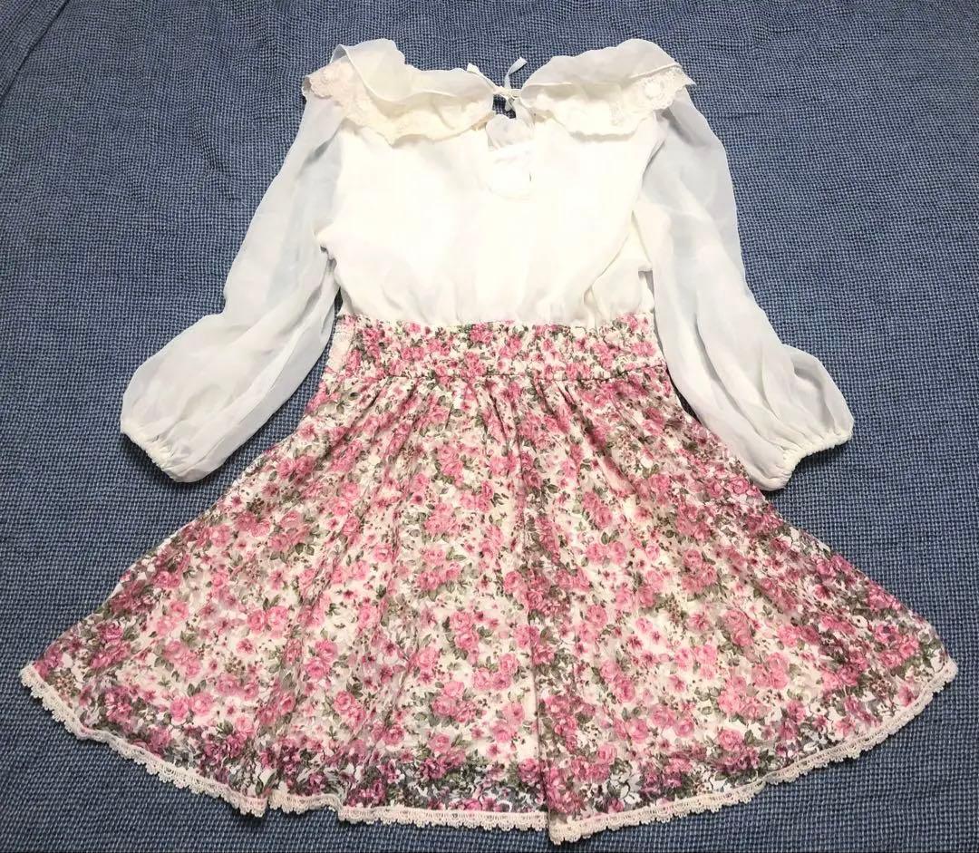 店舗限定LIZLISA花柄　フリルワンピース　ピンク薔薇　レース