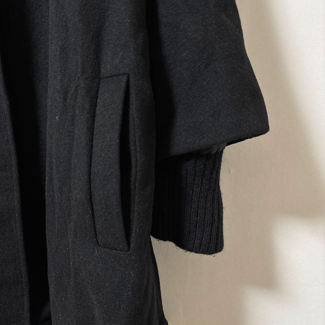 BEARDSLEY ビアズリー【Ｆ】膝丈コート ブラック フード ライナー 毛混