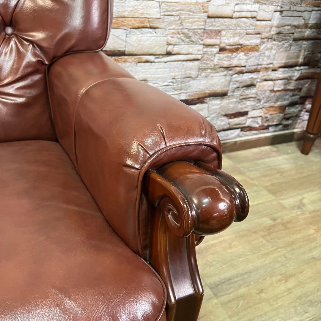 ꧁カリモク家具 karimoku꧂1人掛けアームソファ ブラウンレザー 合成皮革