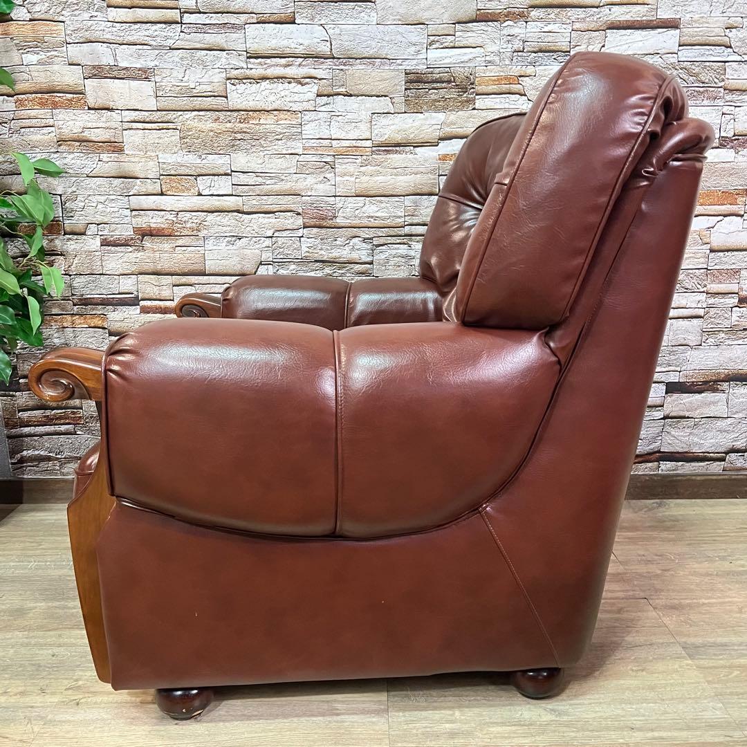 ꧁カリモク家具 karimoku꧂1人掛けアームソファ ブラウンレザー 合成皮革