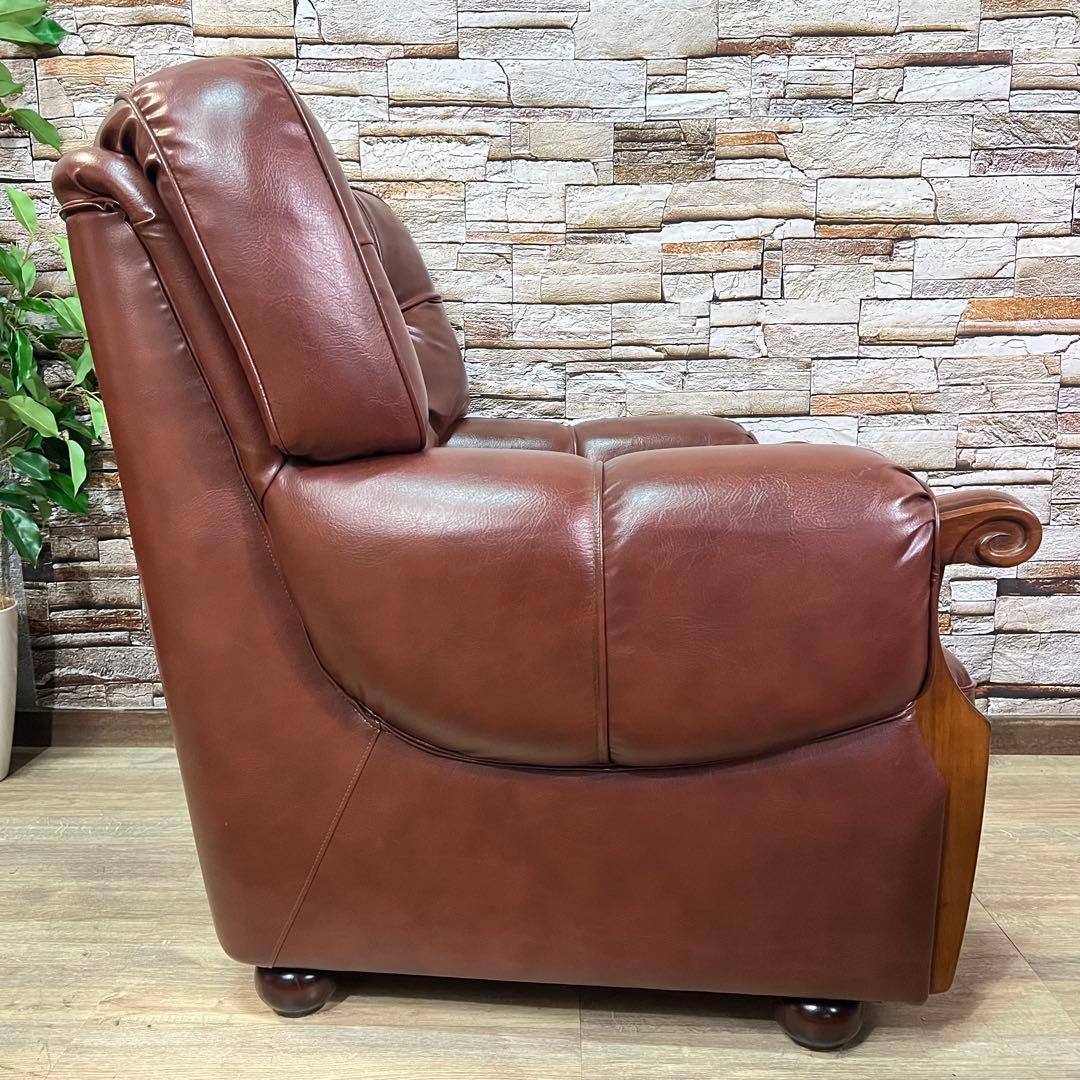 ꧁カリモク家具 karimoku꧂1人掛けアームソファ ブラウンレザー 合成皮革