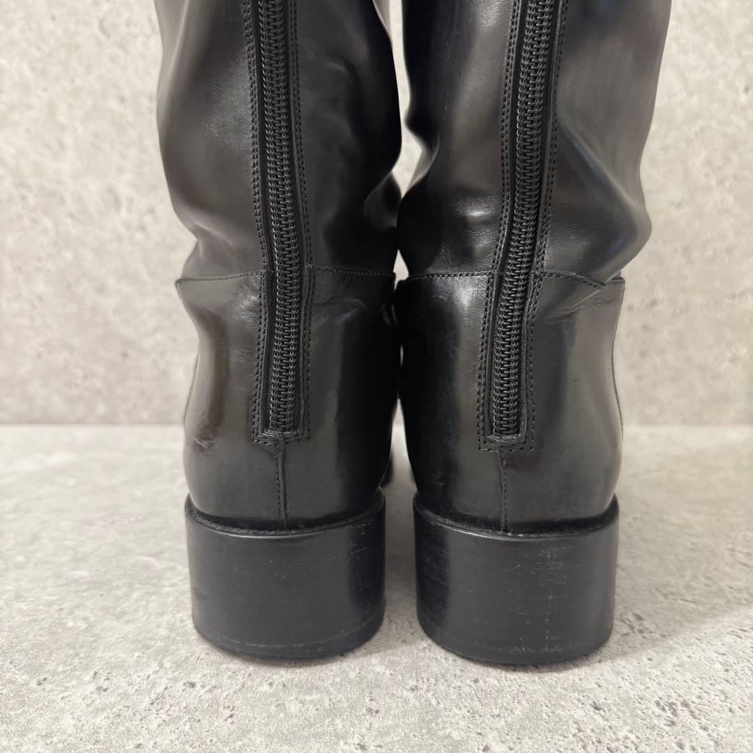 SARTORE ジョッキーブーツ ロングブーツ 37 黒 レザー ベルトデザイン