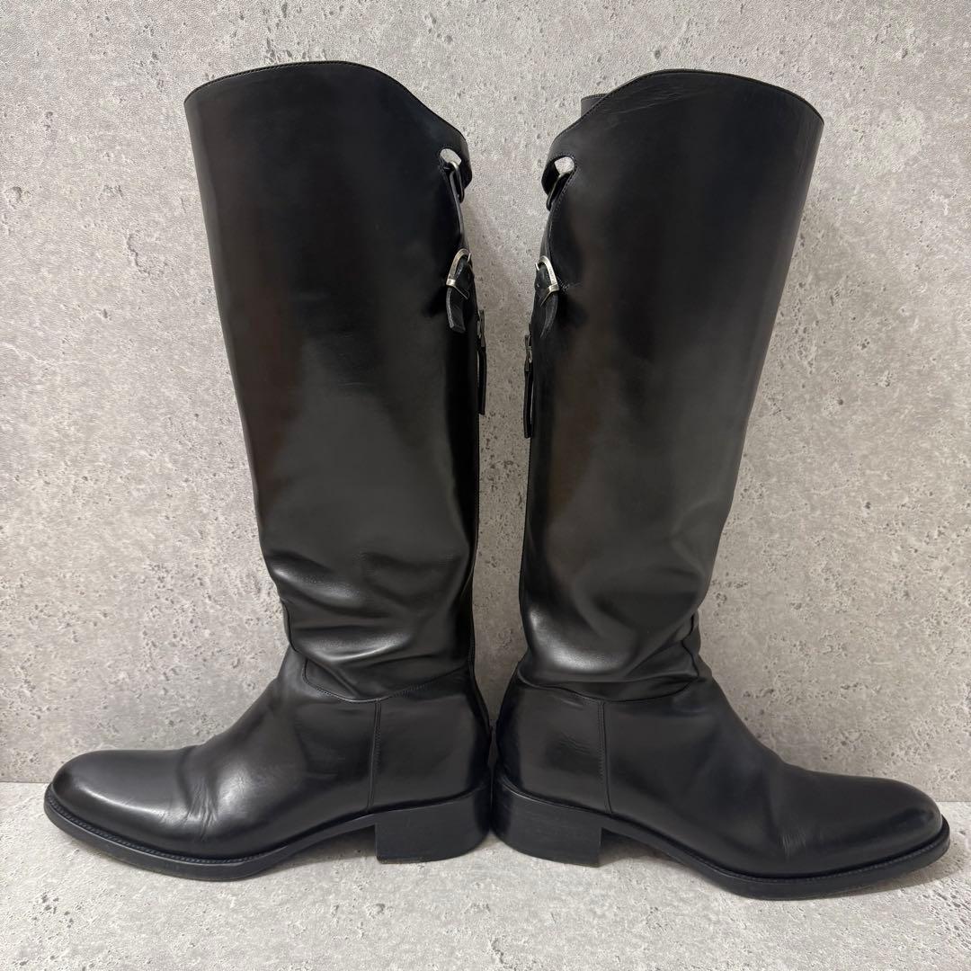 SARTORE ジョッキーブーツ ロングブーツ 37 黒 レザー ベルトデザイン