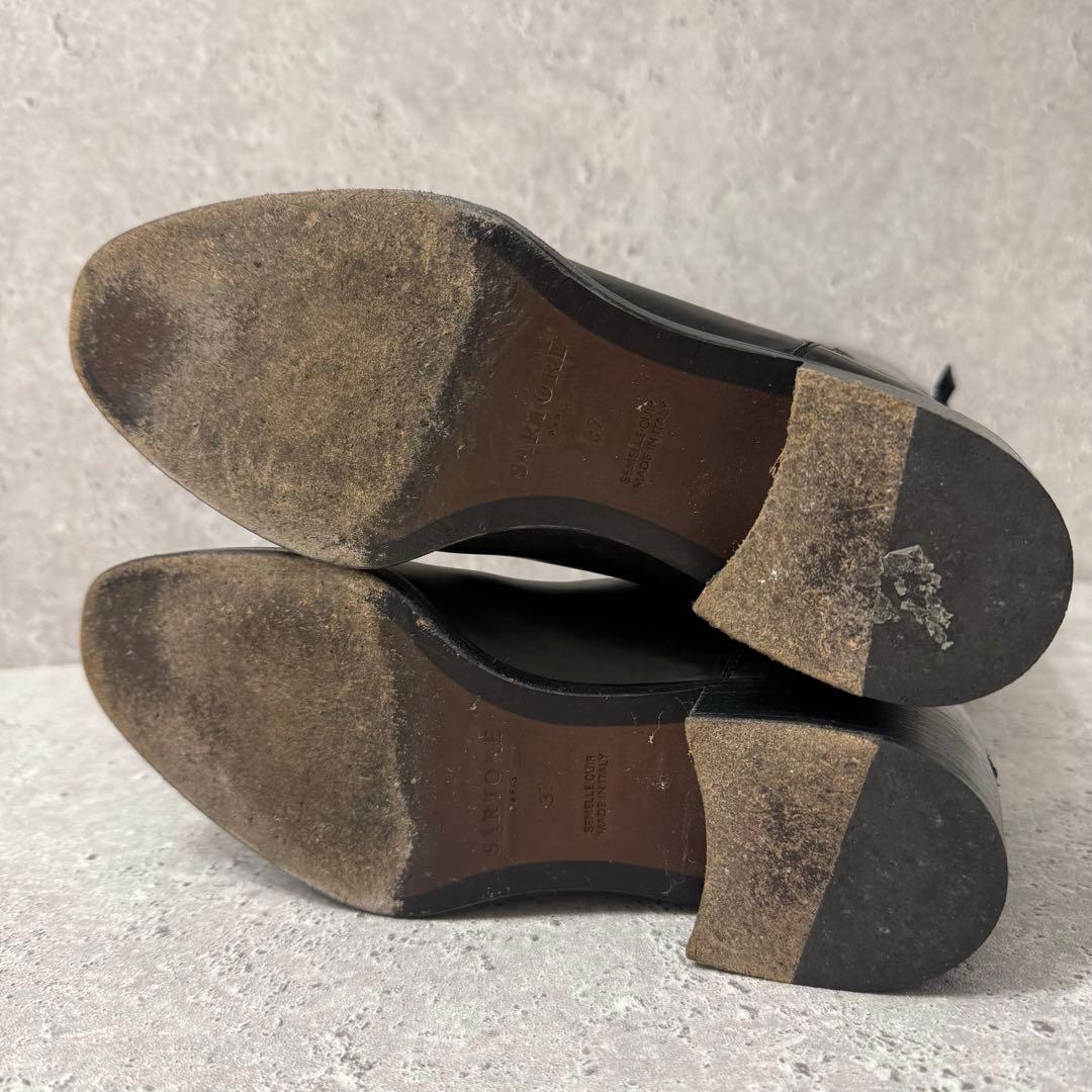 SARTORE ジョッキーブーツ ロングブーツ 37 黒 レザー ベルトデザイン