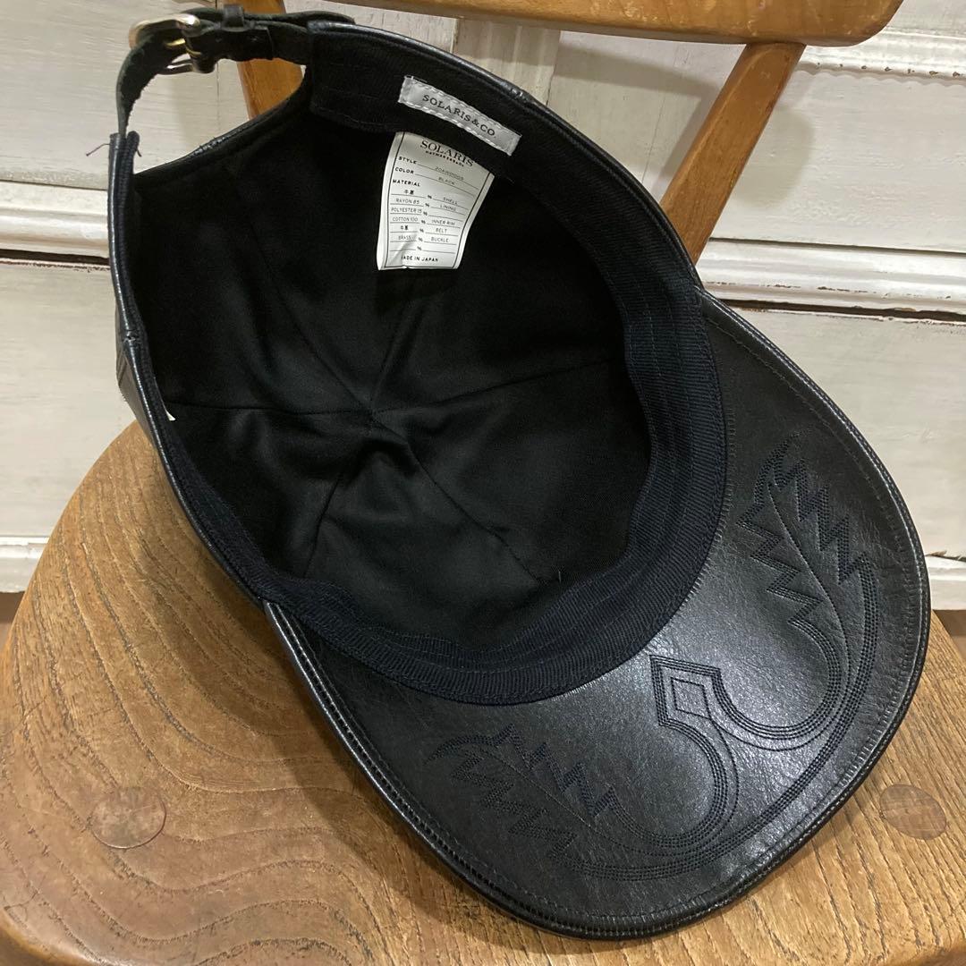 美品 SOLARIS & CO. レザー キャップ フリー ブラック 牛革