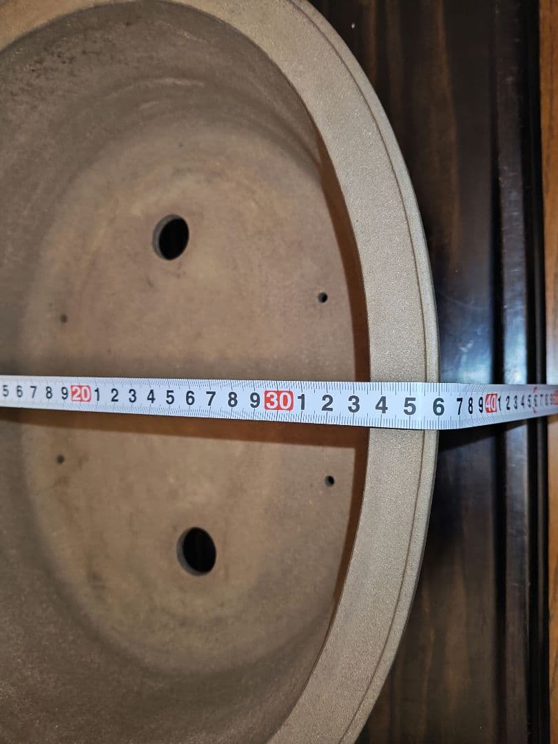 中型〜大型 陶器製 楕円形盆栽鉢 黄土茶色　落款あり