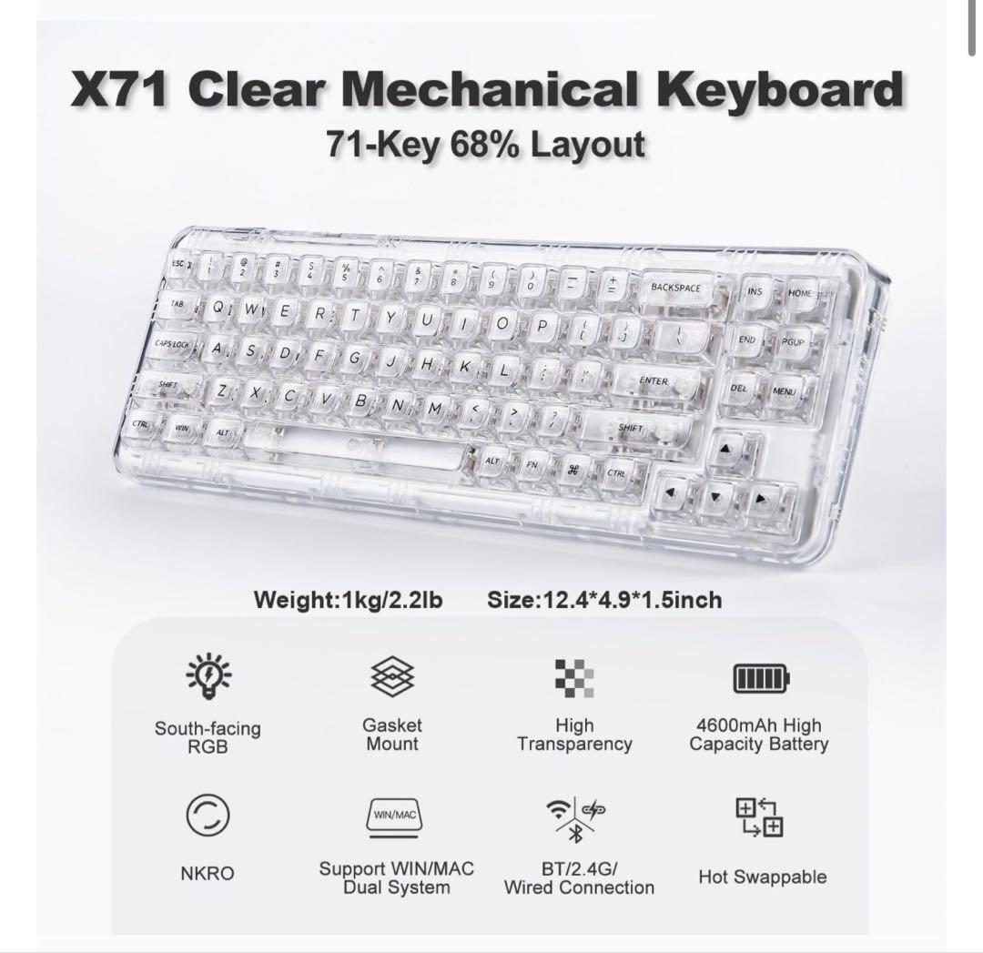 【SNS大バズり】YUNZII X71 MACも対応RGBコトコト音キーボード