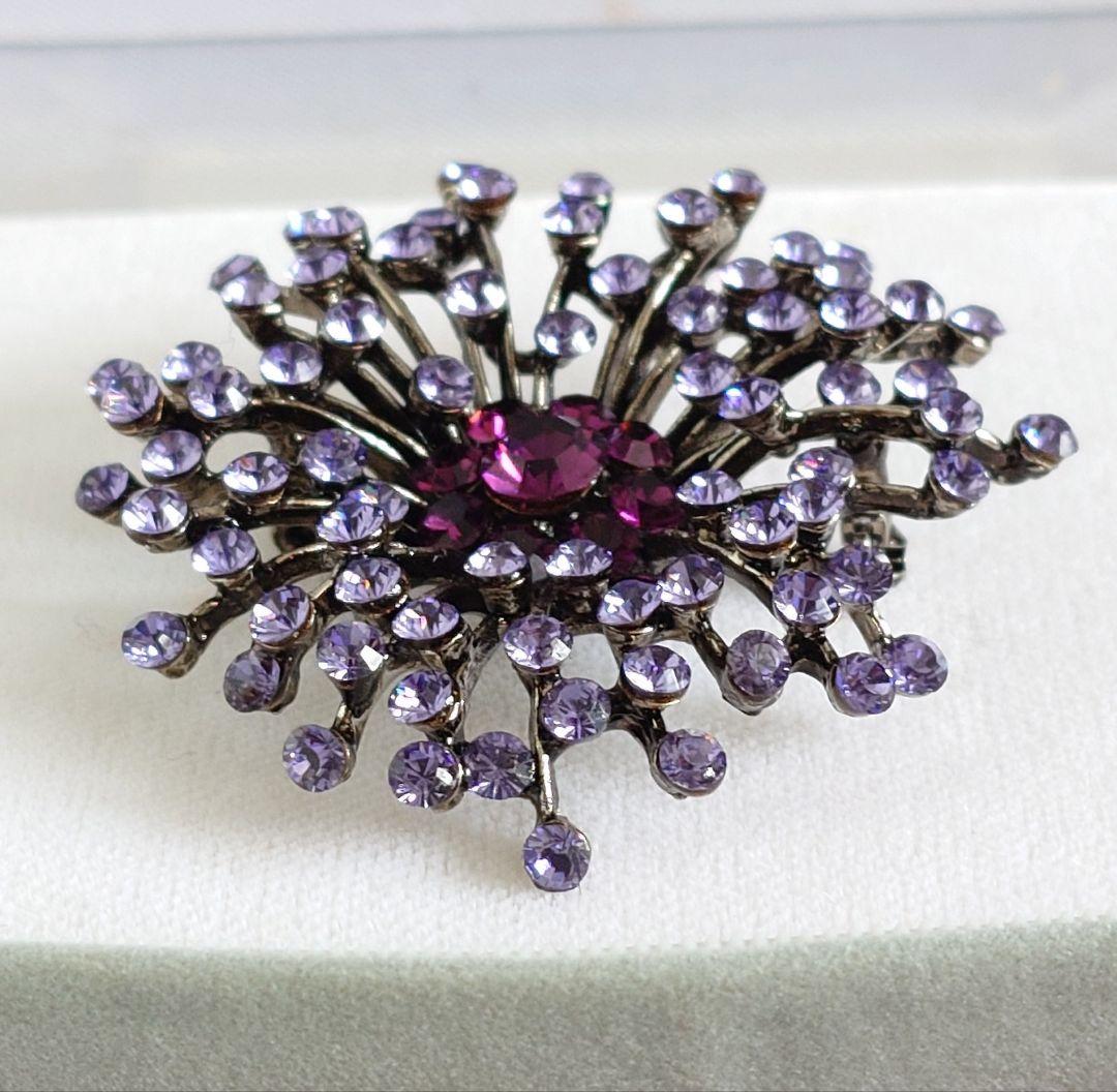 ブローチ兼ペンダント 1960年代 パープル 硝子装飾花 E74 E72 D70