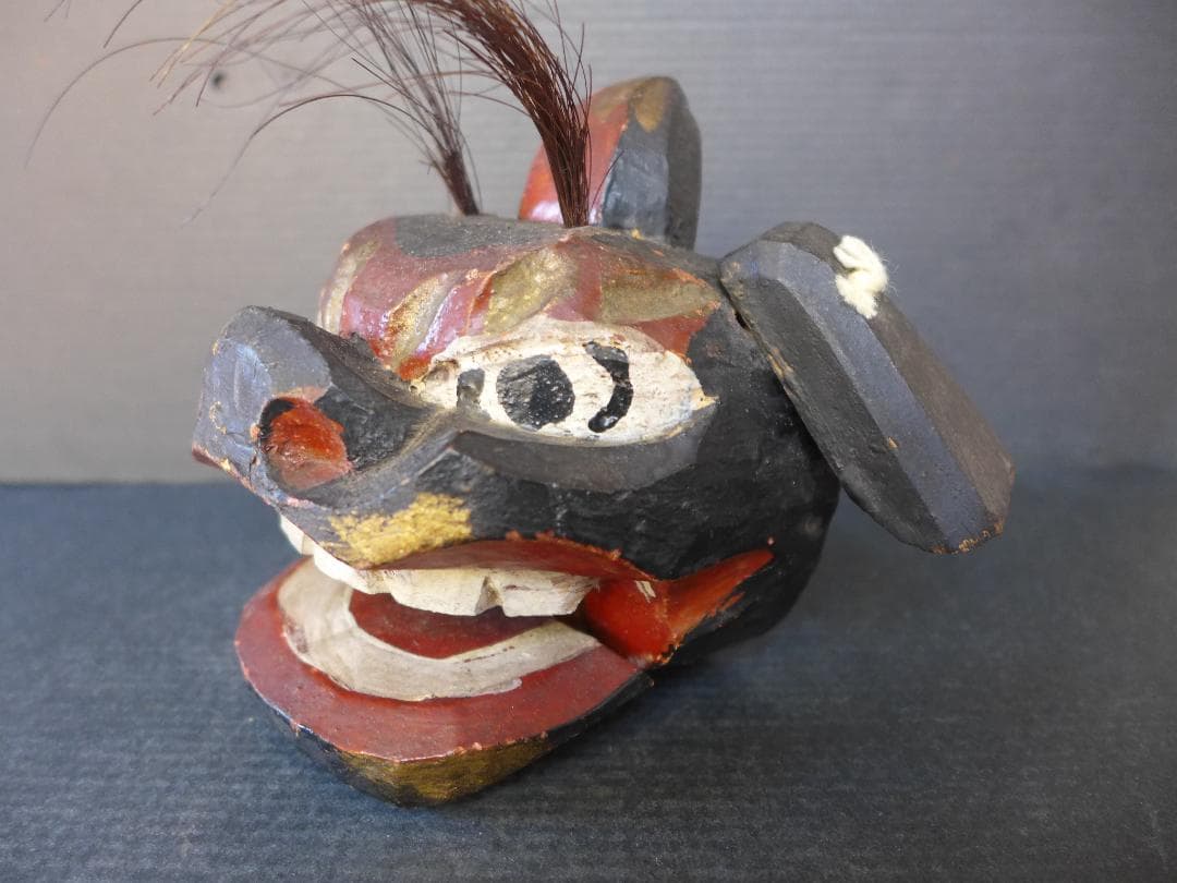 明治大正期頃　獅子頭　一刀彫り　木彫　魔除け　厄除け レトロ　アンティーク　骨董