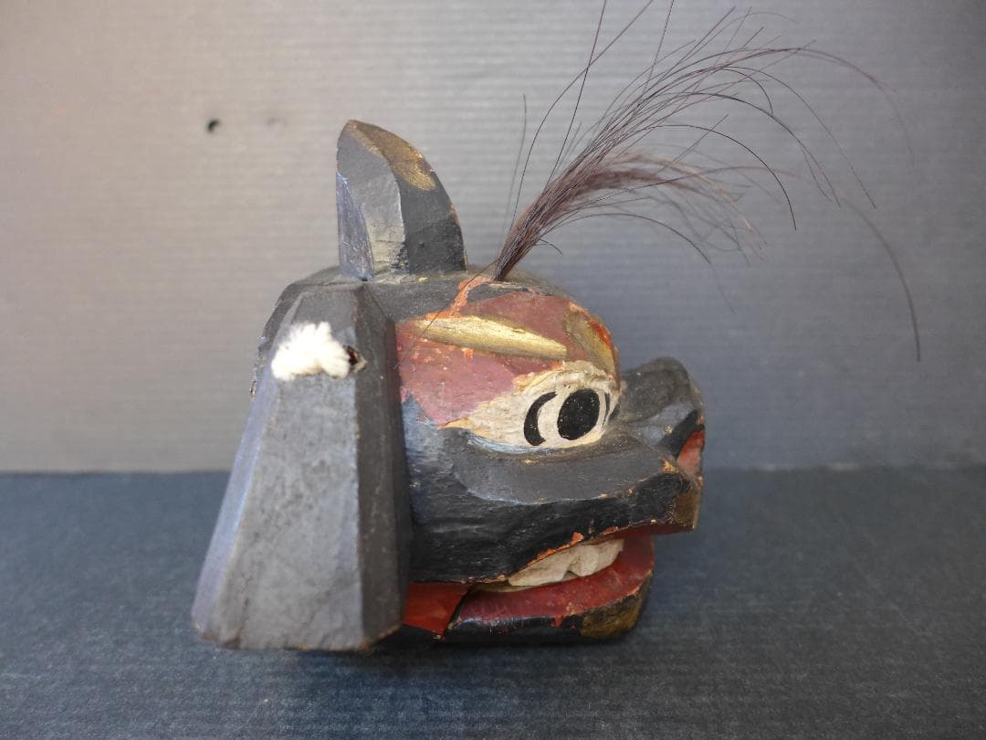 明治大正期頃　獅子頭　一刀彫り　木彫　魔除け　厄除け レトロ　アンティーク　骨董