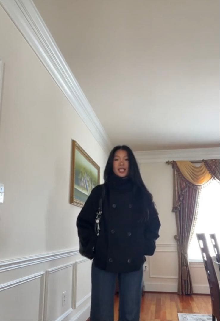 ウール混紡ピーコート ネイビー